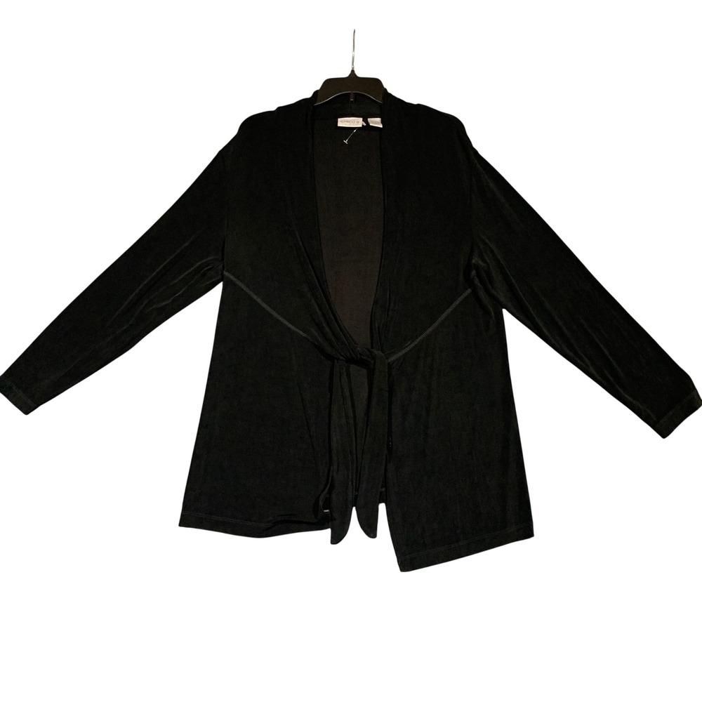 Chicos Travelers Black Knit Tie Front Cardigan Sweater Women Size XL
